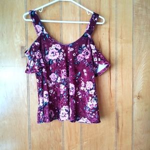 Self esteem women crop top purple velvet floral size XL